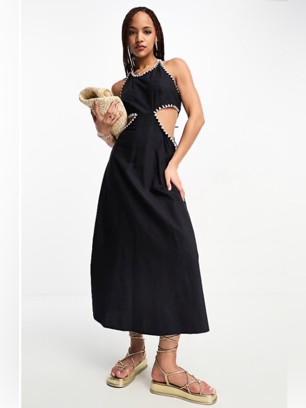 ASOS Black Cutout Halter Maxi Dress with Contrast Trim